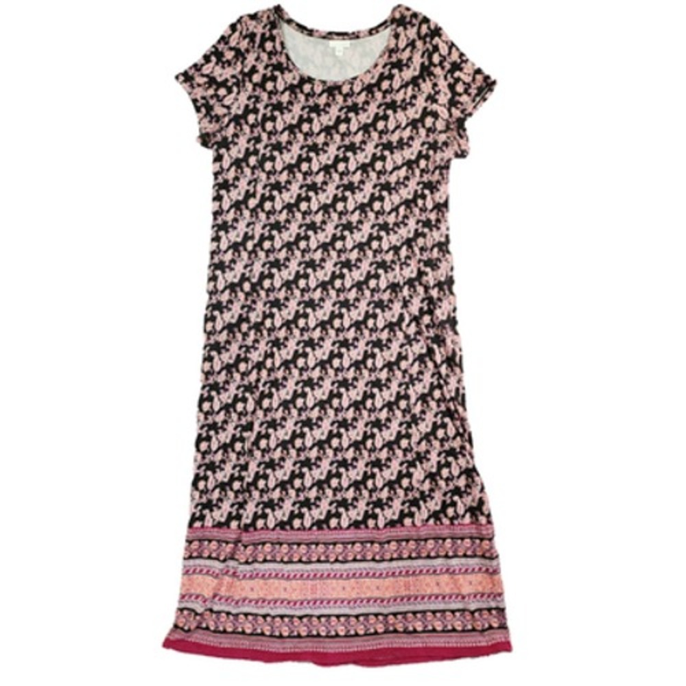J. Jill Maxi Dress Women's Large Black Pink Paisley Short Sleeve Cottage Core